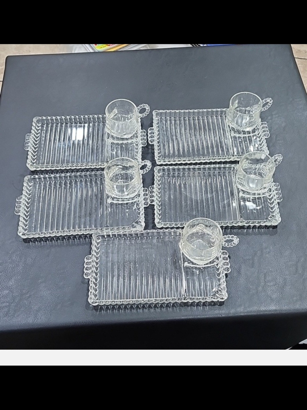 VINTAGE HAZEL-ATLAS 'SIP, SNACK, AND SMOKE' GLASS SNACK SET